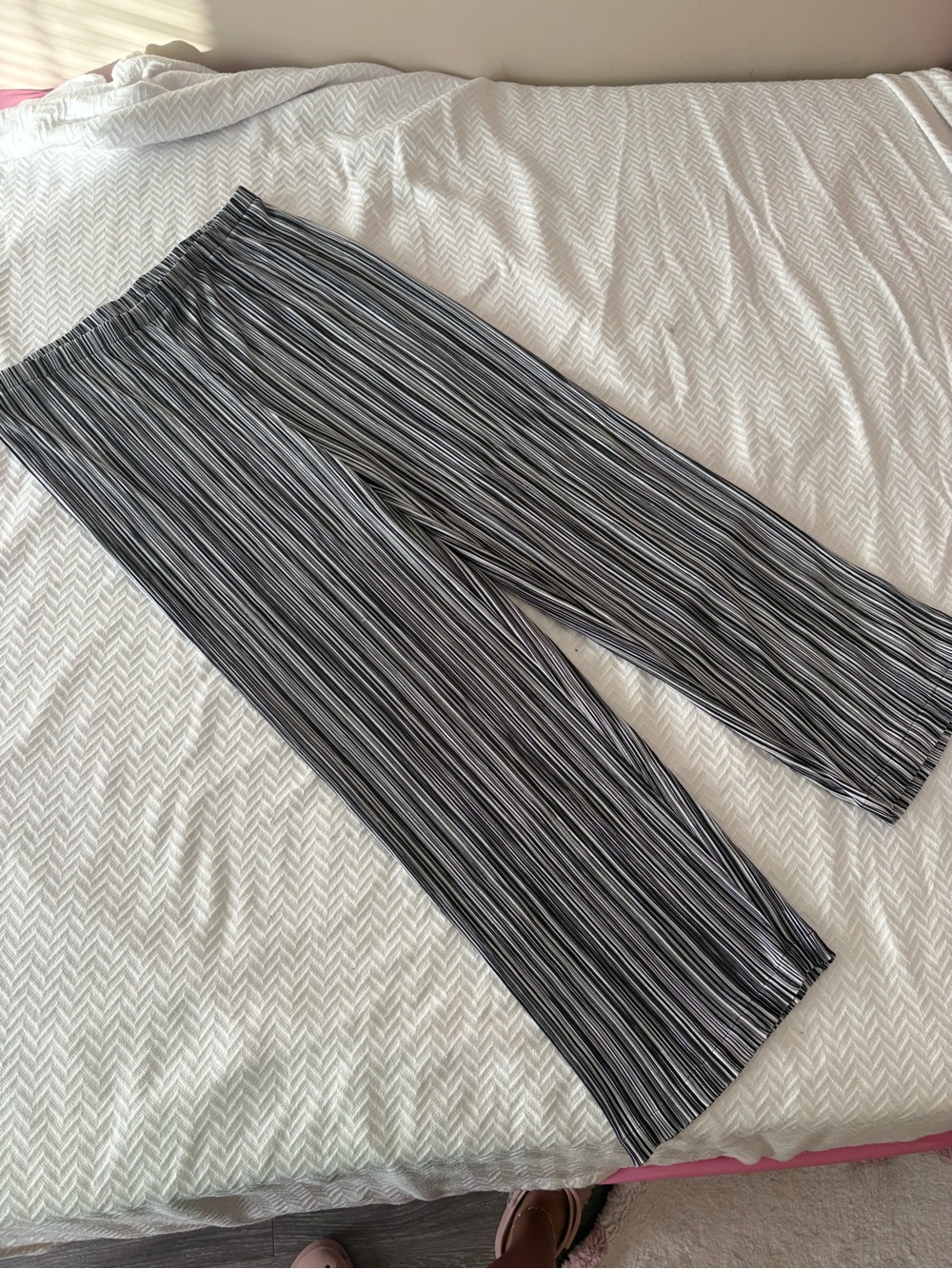 Chico's Black & White Vertical Stripe Straight-Leg Pants